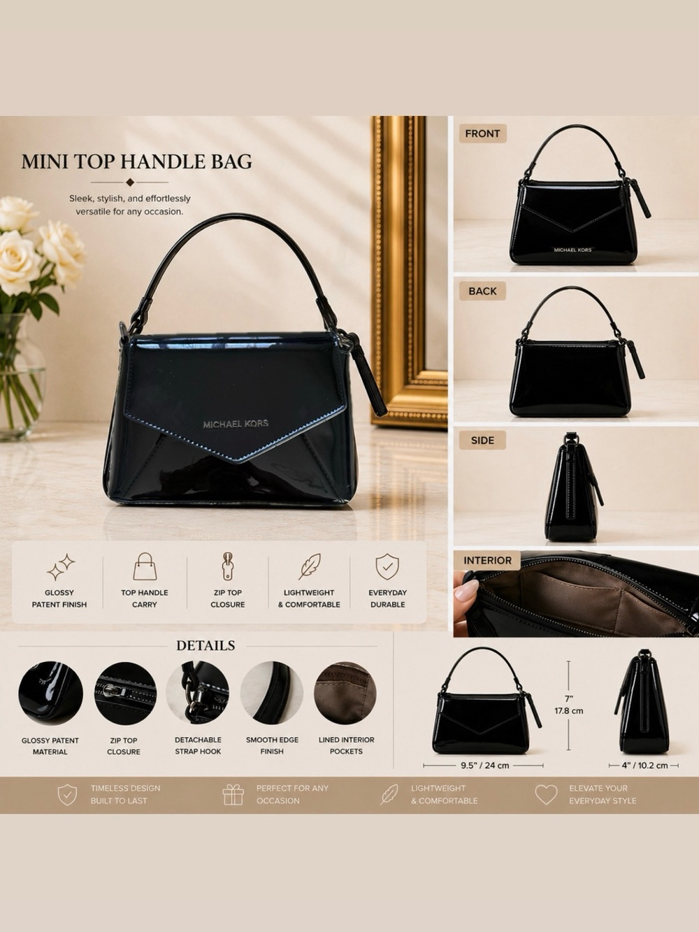 Michael Kors Black Patent Mini Top Handle Satchel